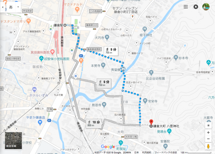 鎌倉駅東口から八雲神社まで