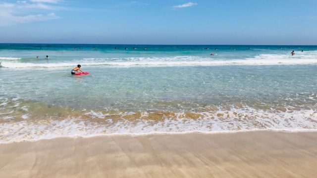 白浜大浜海水浴場でサーフィン